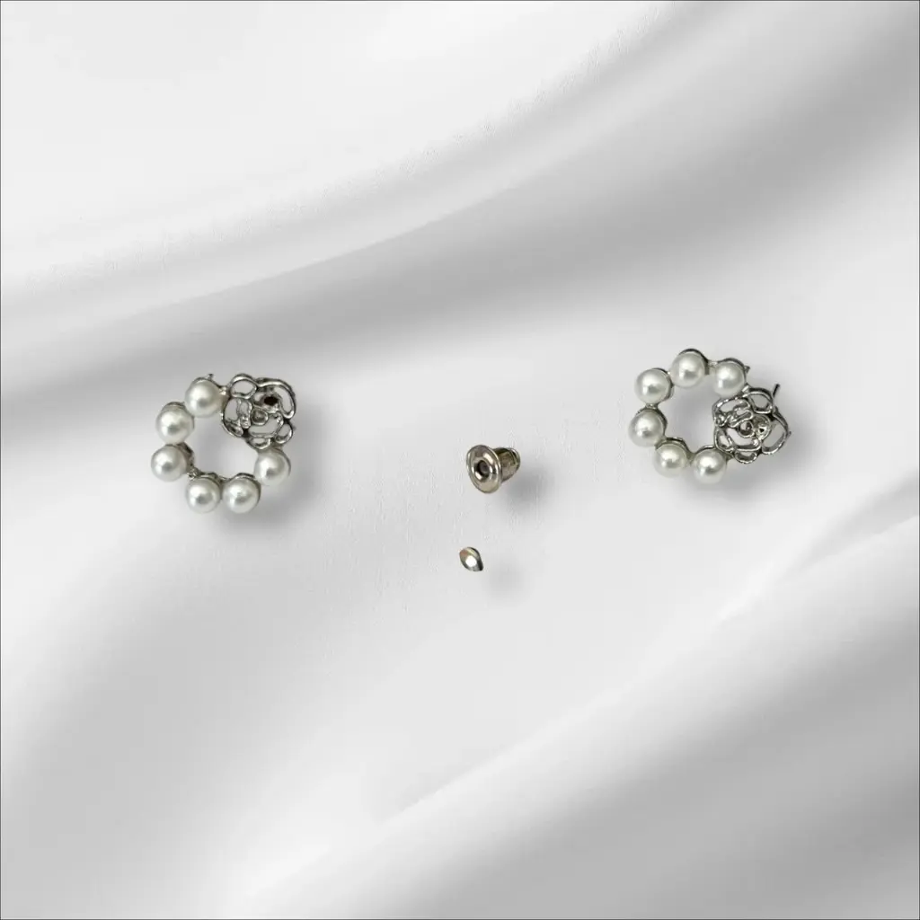 Elegant Pearl & Rose Stud Earrings