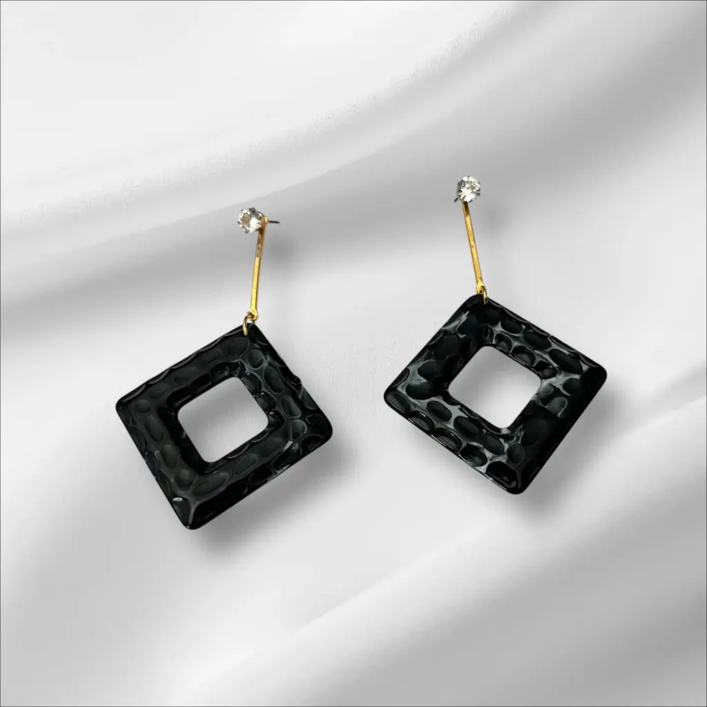 Modern Geometric Black Resin Earrings with Cubic Zirconia