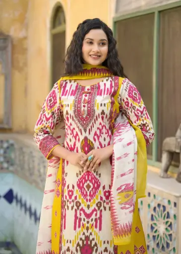 Yellow Ikat Print Kurti with Plazo Pants and Dupatta
