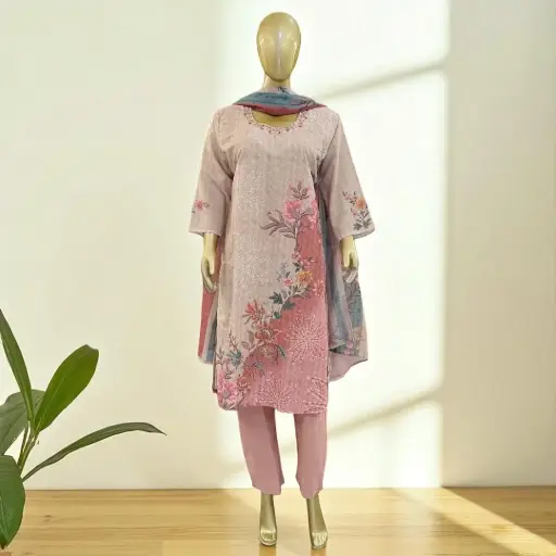 Peach Floral Printed Kurta Palazzo with Dupatta