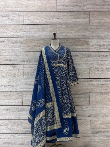 Indigo Elegance Anarkali Suit with Dupatta