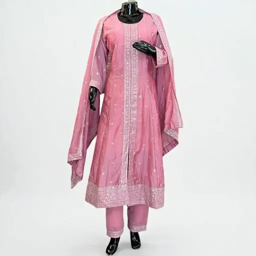 Pink Embroidered Frock Suit and Dupatta