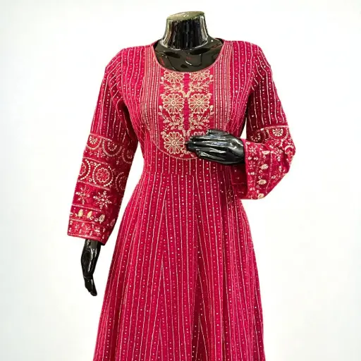 Magenta Festive Frock Suit - Exquisite Embroidery and Flowing Silhouette