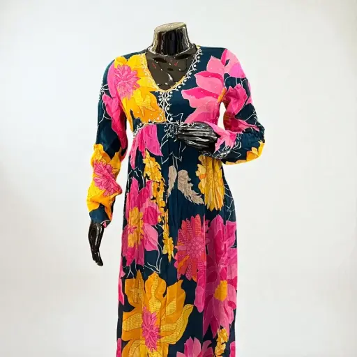 Elegant Peacock Blue Floral Alia Cut Anarkali Suit