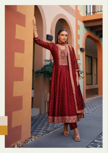 Maroon Embroidered Anarkali Suit