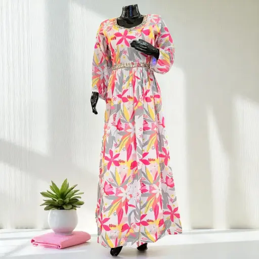 Floral Print White Gown