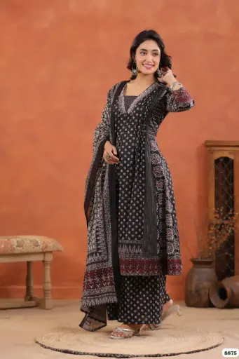 Azrak Taj Cotton Suit - Hand Embroidered & Mirrored
