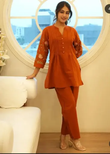 Hand-Embroidered Pintex Cotton Kurta and Pant Set