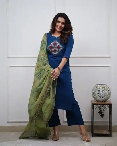 Embroidered Cotton Kurta Pant Set | Three-Piece Suit
