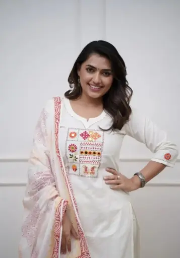 Comfortable Cotton Kurta Set with Neck Embroidery | 3-Piece Suit