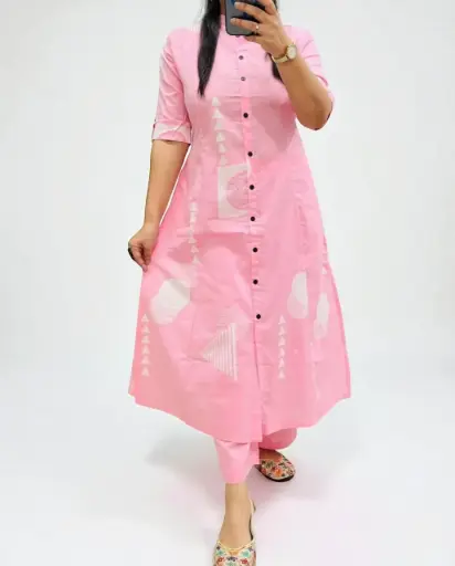 Women's Geometric Print Cotton Kurta and Palazzo Set
