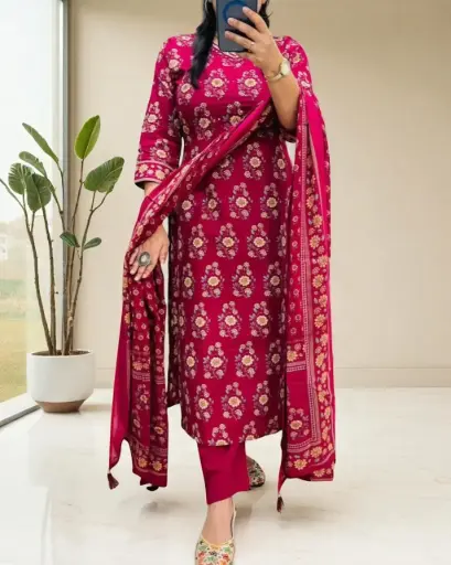 Floral Printed Cotton Kurta Set with Dupatta