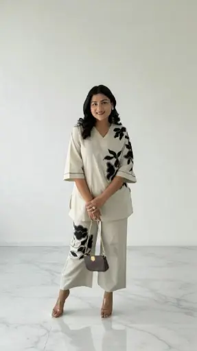 Off-White Embroidered Cotton Kurta Set