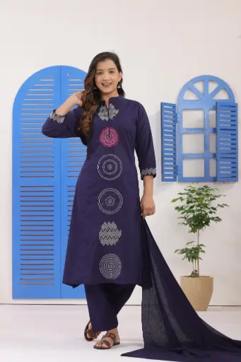 Trending Embroidered Cotton Kurta Set with Dupatta
