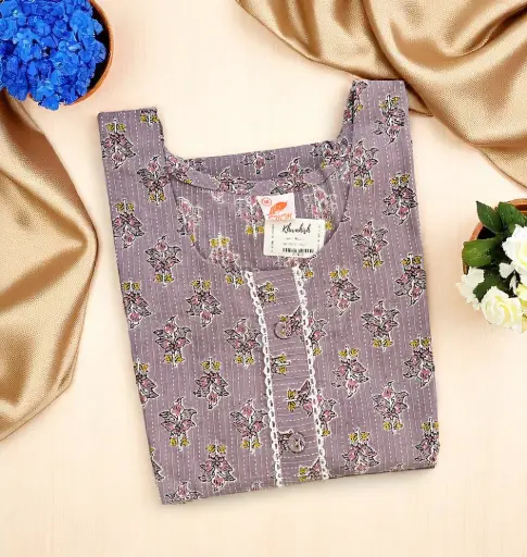 Purple Floral Rayon Cotton Kurti – Elegant Everyday Wear