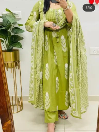 Hand-Embroidered Anarkali Kurta Set with Malmal Dupatta