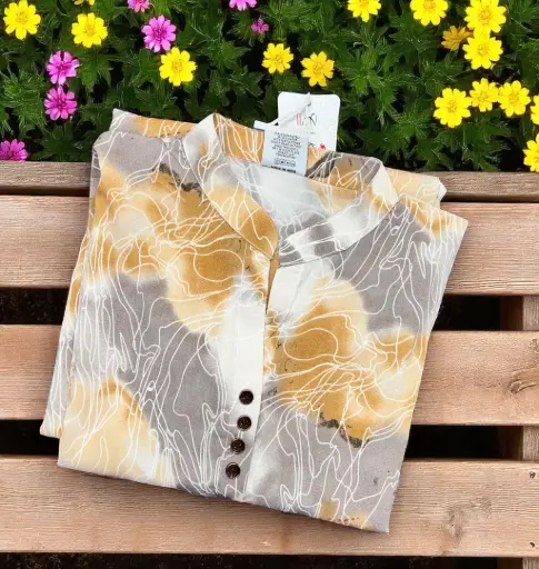 Rust and Grey Abstract Print Kurti in Rayon Cotton