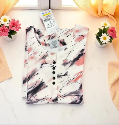 White Abstract Print Kurti in Cotton Rayon Blend