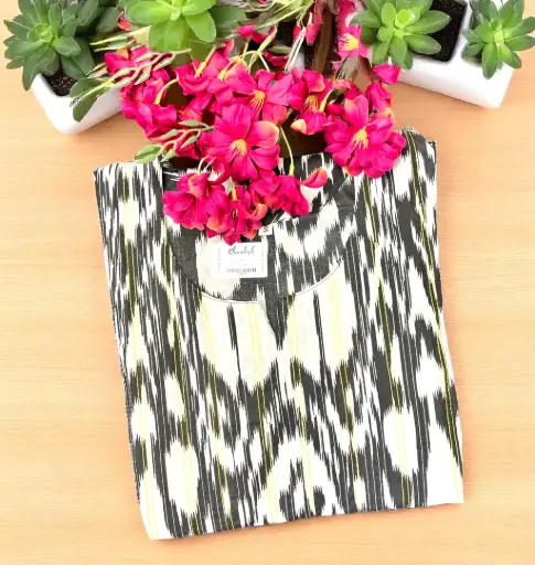 Ikat Print Black and White Cotton Kurti
