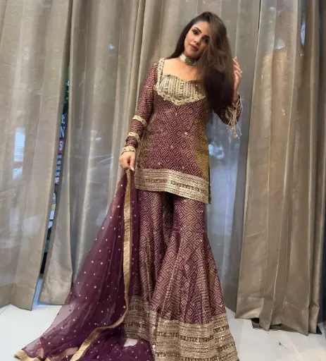 Printed Chinon Silk Sharara Set (Available in 2 Colors)