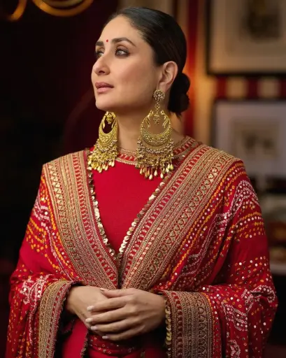 Red Embroidered Georgette Kurti Pant Set