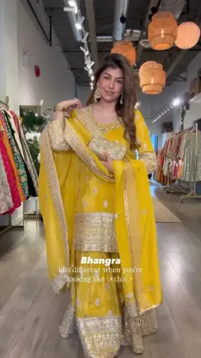 Yellow Sequin Embroidered Chinon Palazzo Set