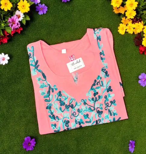 Pink Short Kurti with Kashmiri Embroidery