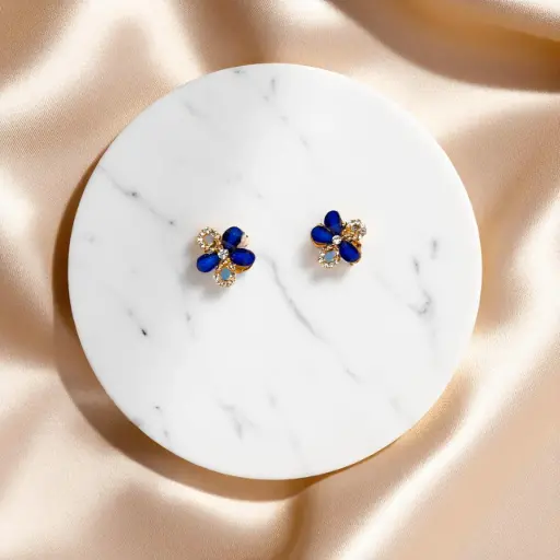 Radiant Sapphire Flower Studs