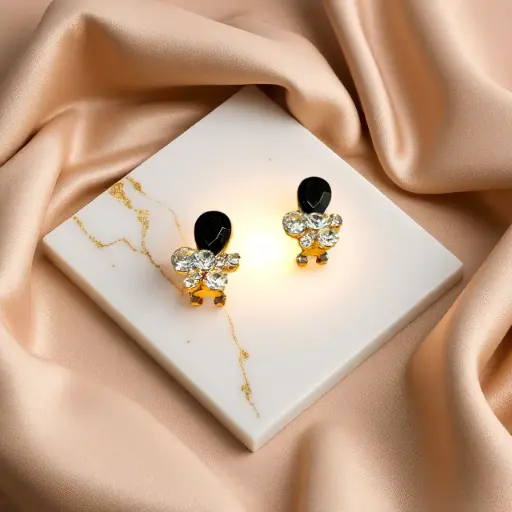 Elegant Black & White Teardrop Stud Earrings