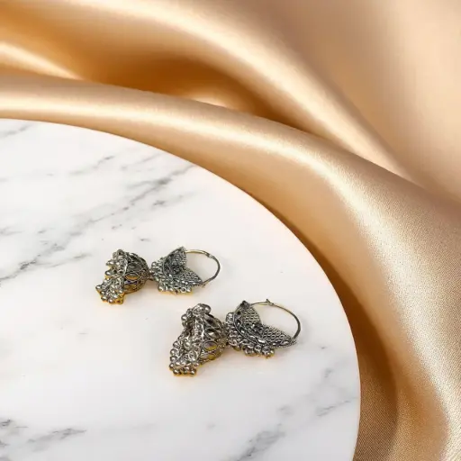 Oxidized Silver Jhumka Earrings - Traditional Indian Jewelry