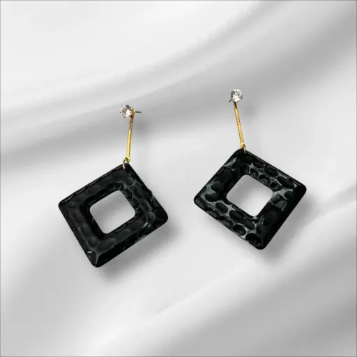 Modern Geometric Black Resin Earrings with Cubic Zirconia