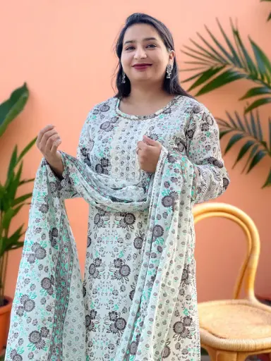 Floral Print 3-Piece Cotton Suit