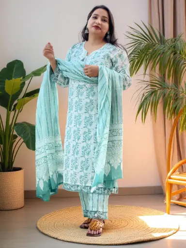 Versatile Aqua Cotton Kurta Set
