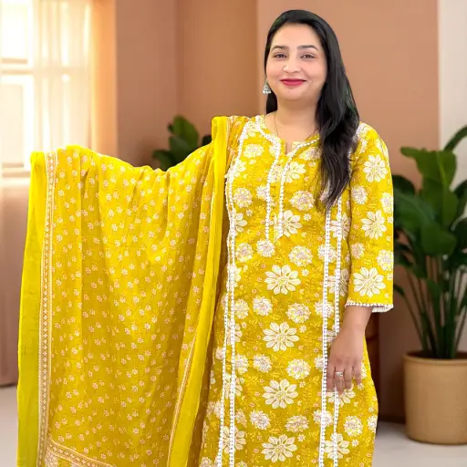 Sunshine Saffron 3-Piece Kurti Set