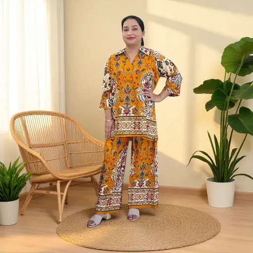 Cozy Comfort Mustard Floral Palazzo Set