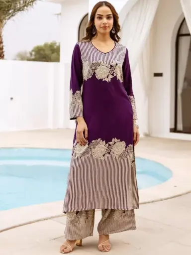 Purple Floral Print Palazzo Suit Set