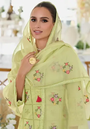 Lime Green Embroidered Straight Suit